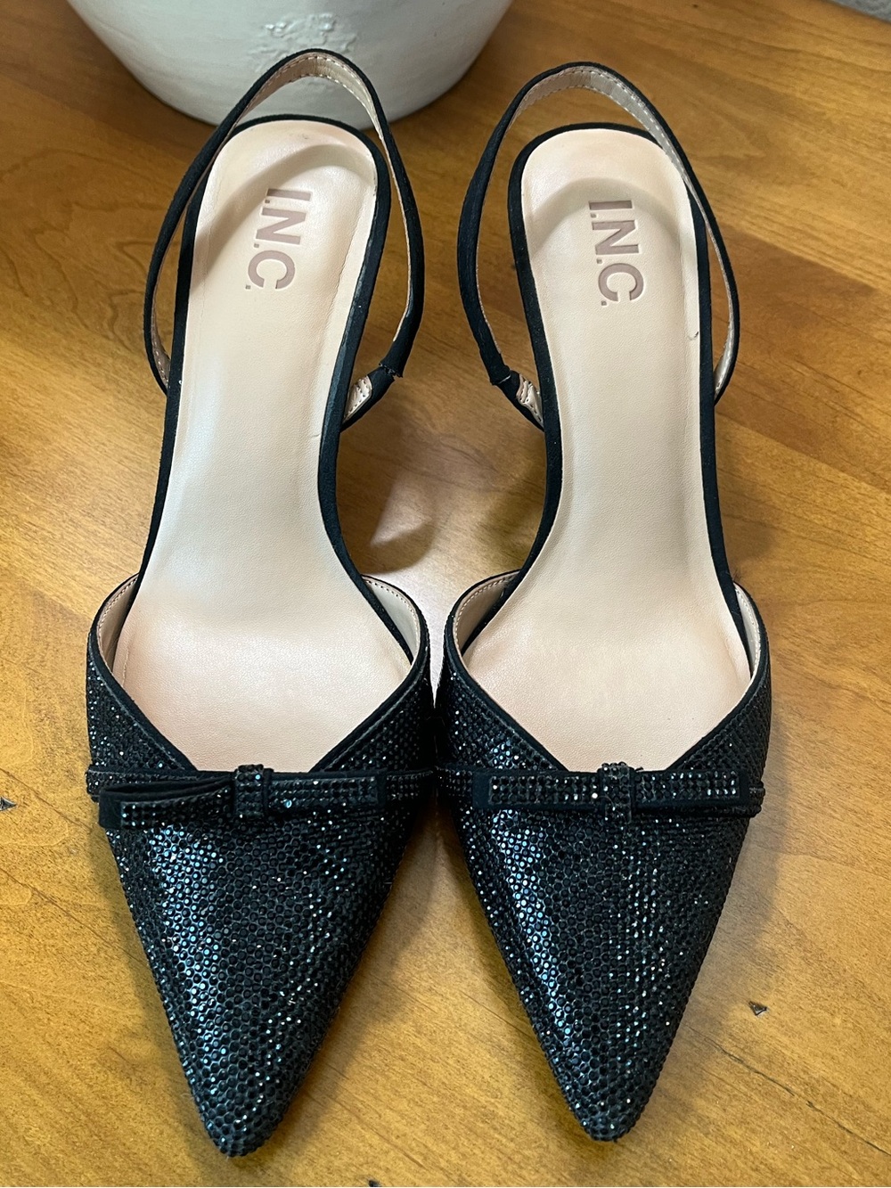 Women's Gelsey Black Crystal Slingback Kitten Heel Pumps by INC • Size 9 • EUC
